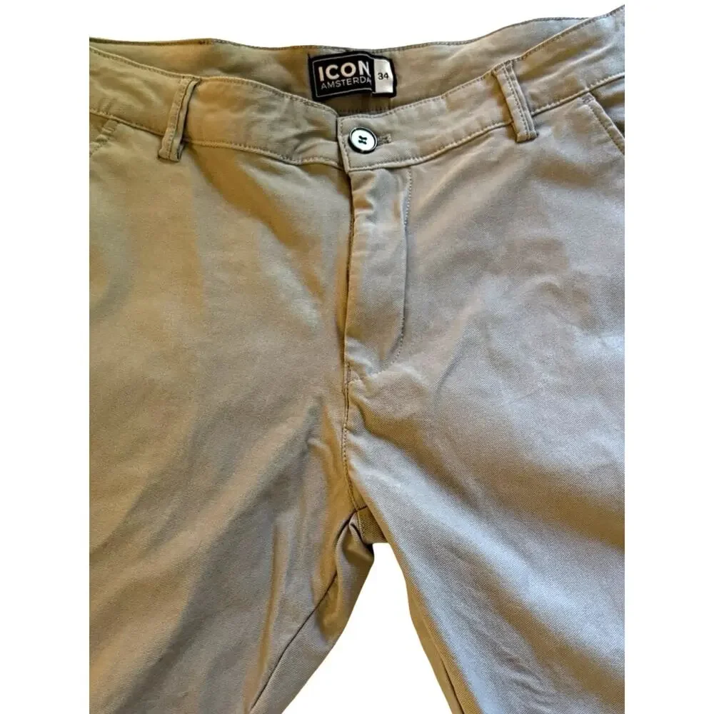 ICON Amsterdam Shorts Mens Size 34 Gray Chino Shorts Cuffed Stretch Preppy EUC